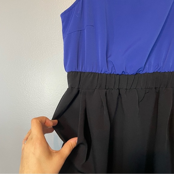 Blue/black color block sleeveless dress pockets DJ Tanner - Picture 3 of 7